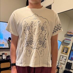 Found Men's Cream Graphic Tee with Artistic Design